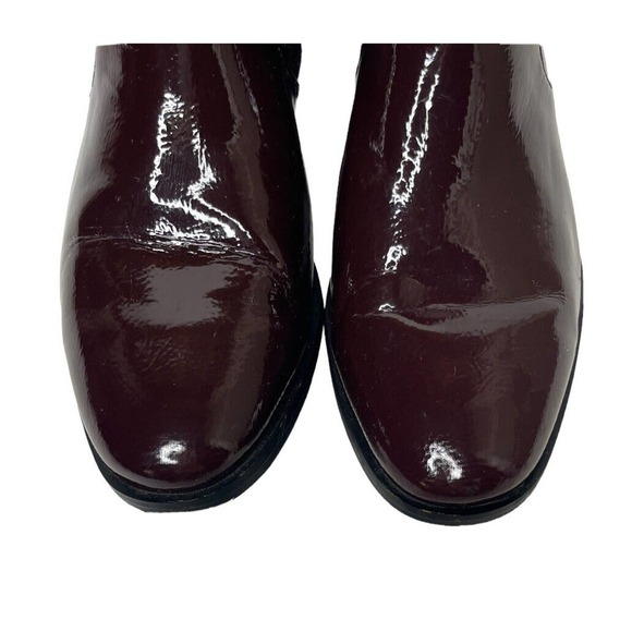 Franco Sarto Riddick Booties Burgundy Plum Patent Leather Side Zip Buckles 8.5 - Picture 10 of 11